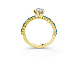 Yellow gold Marquise Cut Diamond Side Stone Solitaire Ring with Round with Blue Topaz side stone and Four-Prong Setting_3