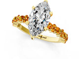 Yellow gold Marquise Cut Diamond Side Stone Solitaire Ring with Round with Citrine side stone and Four-Prong Setting_1