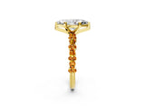 Yellow gold Marquise Cut Diamond Side Stone Solitaire Ring with Round with Citrine side stone and Four-Prong Setting_2