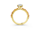 Yellow gold Marquise Cut Diamond Side Stone Solitaire Ring with Round with Citrine side stone and Four-Prong Setting_3