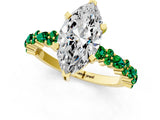 Yellow gold Marquise Cut Diamond Side Stone Solitaire Ring with Round with Emerald side stone and Four-Prong Setting_1