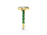 Yellow gold Marquise Cut Diamond Side Stone Solitaire Ring with Round with Emerald side stone and Four-Prong Setting_2