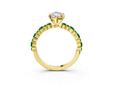 Yellow gold Marquise Cut Diamond Side Stone Solitaire Ring with Round with Emerald side stone and Four-Prong Setting_3