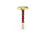 Yellow gold Marquise Cut Diamond Side Stone Solitaire Ring with Round with Garnet side stone and Four-Prong Setting_2