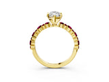 Yellow gold Marquise Cut Diamond Side Stone Solitaire Ring with Round with Garnet side stone and Four-Prong Setting_3
