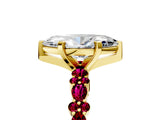 Yellow gold Marquise Cut Diamond Side Stone Solitaire Ring with Round with Garnet side stone and Four-Prong Setting_5