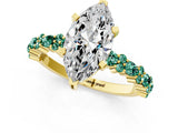 Yellow gold Marquise Cut Diamond Side Stone Solitaire Ring with Round with Green Sapphire side stone and Four-Prong Setting_1