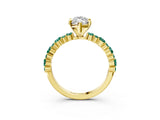 Yellow gold Marquise Cut Diamond Side Stone Solitaire Ring with Round with Green Sapphire side stone and Four-Prong Setting_3