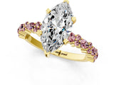 Yellow gold Marquise Cut Diamond Side Stone Solitaire Ring with Round with Morganite side stone and Four-Prong Setting_1