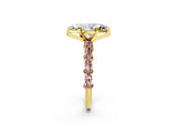 Yellow gold Marquise Cut Diamond Side Stone Solitaire Ring with Round with Morganite side stone and Four-Prong Setting_2