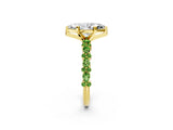 Yellow gold Marquise Cut Diamond Side Stone Solitaire Ring with Round with Peridot side stone and Four-Prong Setting_2