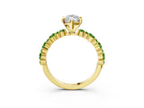 Yellow gold Marquise Cut Diamond Side Stone Solitaire Ring with Round with Peridot side stone and Four-Prong Setting_3