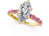Yellow gold Marquise Cut Diamond Side Stone Solitaire Ring with Round with Pink Sapphire side stone and Four-Prong Setting_1