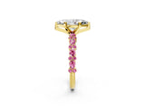 Yellow gold Marquise Cut Diamond Side Stone Solitaire Ring with Round with Pink Sapphire side stone and Four-Prong Setting_2