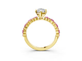 Yellow gold Marquise Cut Diamond Side Stone Solitaire Ring with Round with Pink Sapphire side stone and Four-Prong Setting_3