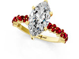 Yellow gold Marquise Cut Diamond Side Stone Solitaire Ring with Round with Ruby side stone and Four-Prong Setting_1