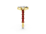 Yellow gold Marquise Cut Diamond Side Stone Solitaire Ring with Round with Ruby side stone and Four-Prong Setting_2