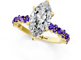 Yellow gold Marquise Cut Diamond Side Stone Solitaire Ring with Round with Tanzanite side stone and Four-Prong Setting_1