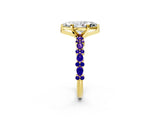 Yellow gold Marquise Cut Diamond Side Stone Solitaire Ring with Round with Tanzanite side stone and Four-Prong Setting_2