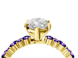 Yellow gold Marquise Cut Diamond Side Stone Solitaire Ring with Round with Tanzanite side stone and Four-Prong Setting_4