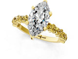 Yellow gold Marquise Cut Diamond Side Stone Solitaire Ring with Round with Yellow Sapphire side stone and Four-Prong Setting_1