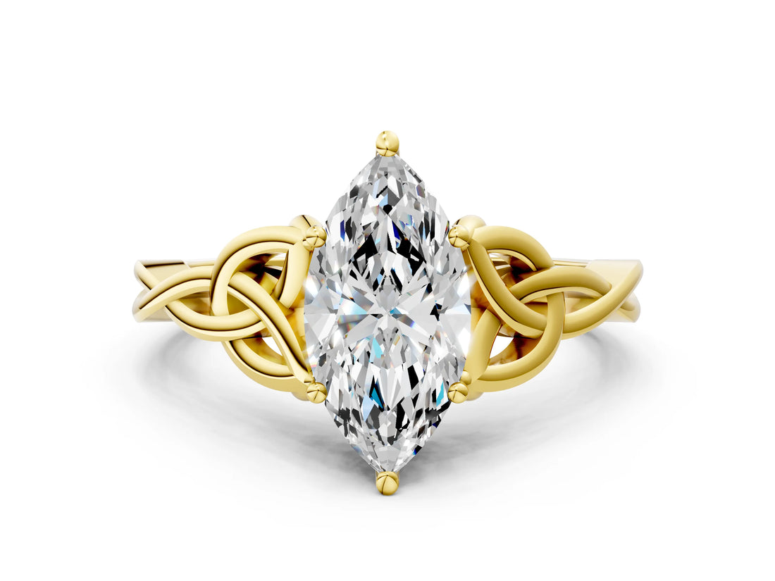 Yellow gold Marquise Cut Diamond Solitaire Celtic Knot Ring with Four-Prong Setting_81