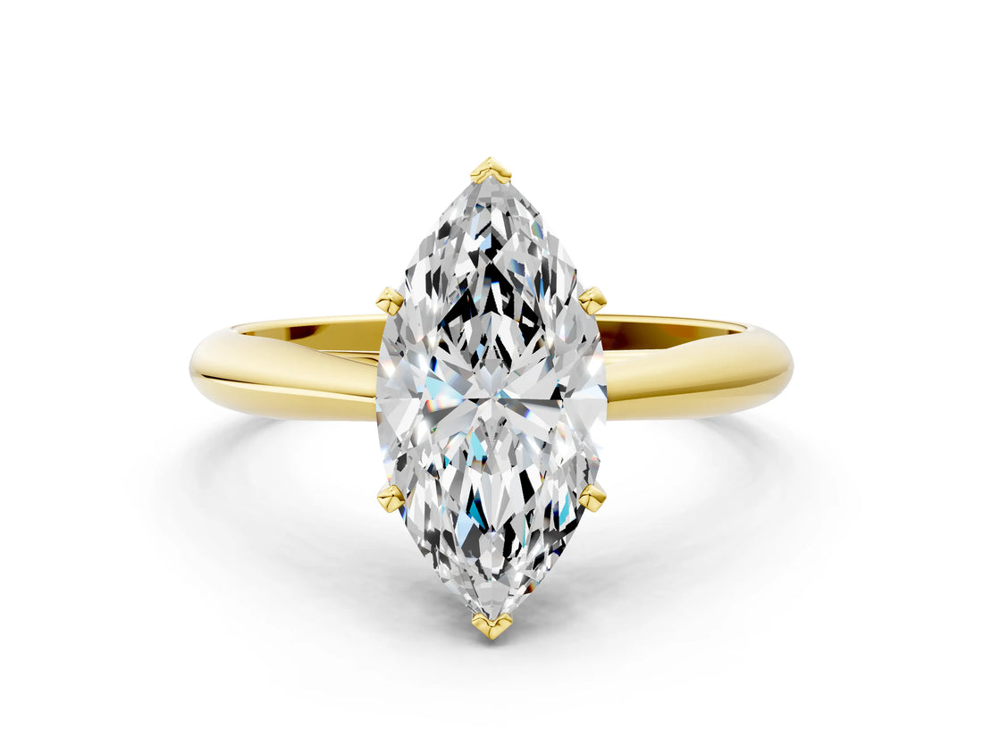 Yellow gold Marquise Cut Diamond Solitaire Engagement Ring with Cathedral Setting and Four-Prong Mount_44