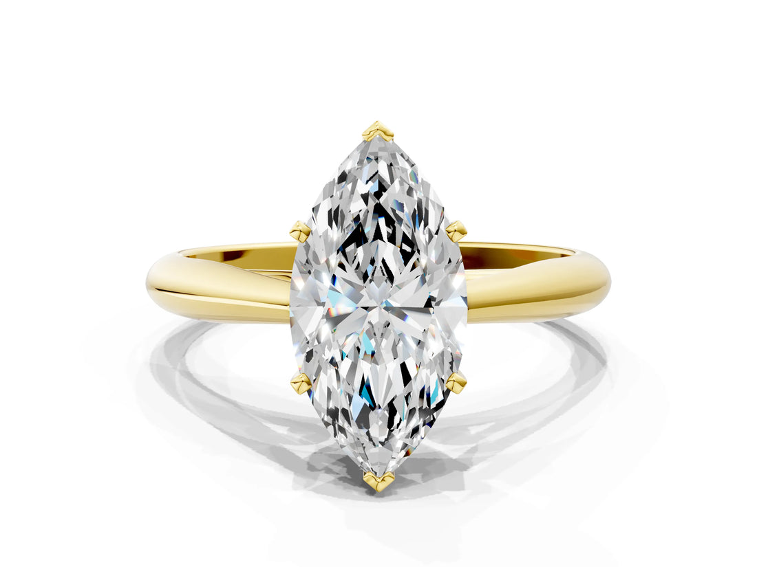 Yellow gold Marquise Cut Diamond Solitaire Engagement Ring with Cathedral Setting and Four-Prong Mount_92