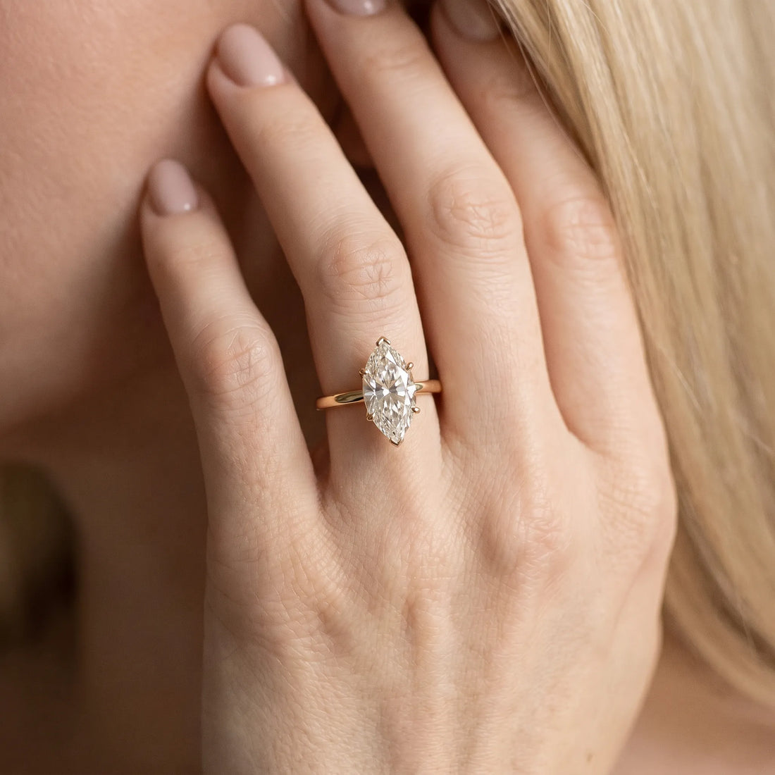 Yellow gold Marquise Cut Diamond Solitaire Engagement Ring with Classic Band and Four-Prong Setting_183