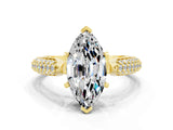 Yellow gold Marquise Cut Diamond Solitaire Engagement Ring with Pavé Band and Four-Prong Setting