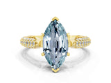 Yellow gold Marquise Cut Diamond Solitaire Engagement Ring with Pavé Band and Four-Prong Setting