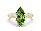 Yellow gold Marquise Cut Diamond Solitaire Engagement Ring with Pavé Band and Four-Prong Setting