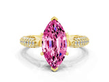 Yellow gold Marquise Cut Diamond Solitaire Engagement Ring with Pavé Band and Four-Prong Setting