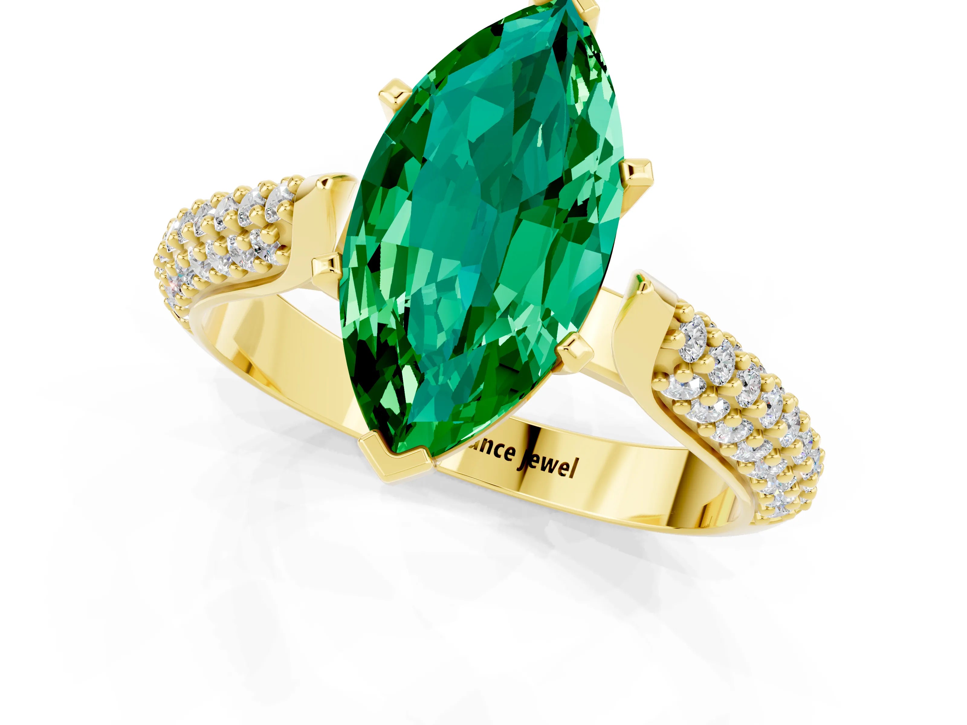 Yellow gold Marquise Cut Diamond Solitaire Engagement Ring with Pavé Band and Four-Prong Setting_1
