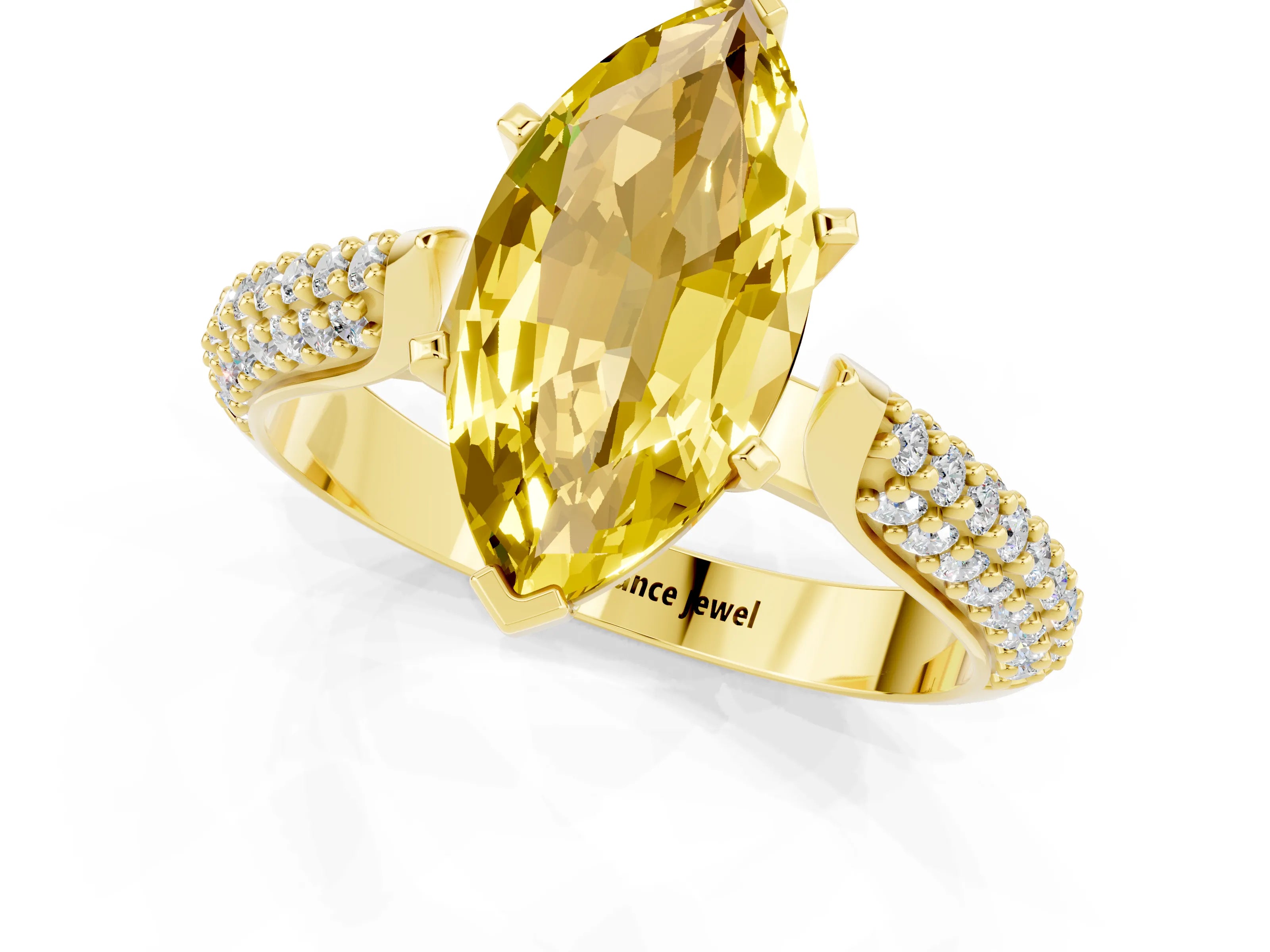 Yellow gold Marquise Cut Diamond Solitaire Engagement Ring with Pavé Band and Four-Prong Setting_1