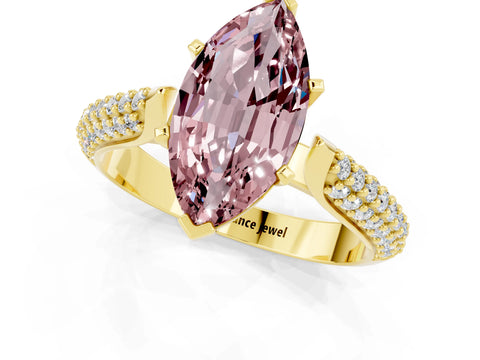 Yellow gold Marquise Cut Diamond Solitaire Engagement Ring with Pavé Band and Four-Prong Setting_1