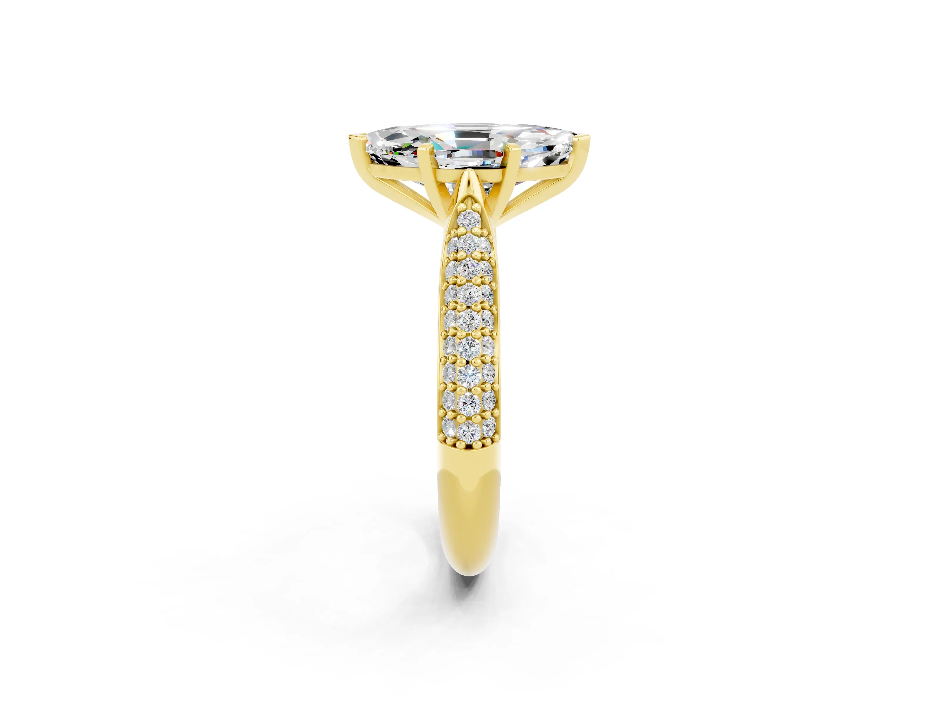 Yellow gold Marquise Cut Diamond Solitaire Engagement Ring with Pavé Band and Four-Prong Setting_2