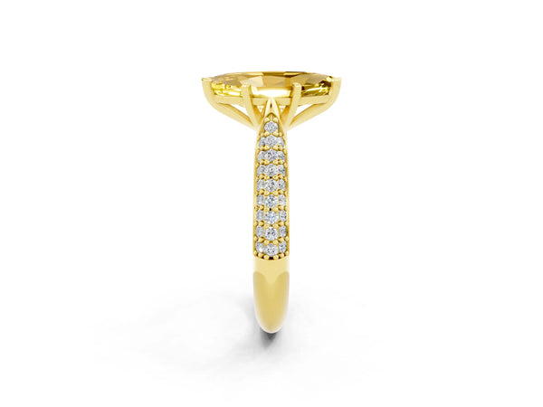 Yellow gold Marquise Cut Yellow Sapphire Solitaire Engagement Ring with Multi-Row Round Pavé Band and Prong Setting