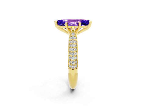 Yellow gold Marquise Cut Diamond Solitaire Engagement Ring with Pavé Band and Four-Prong Setting_2