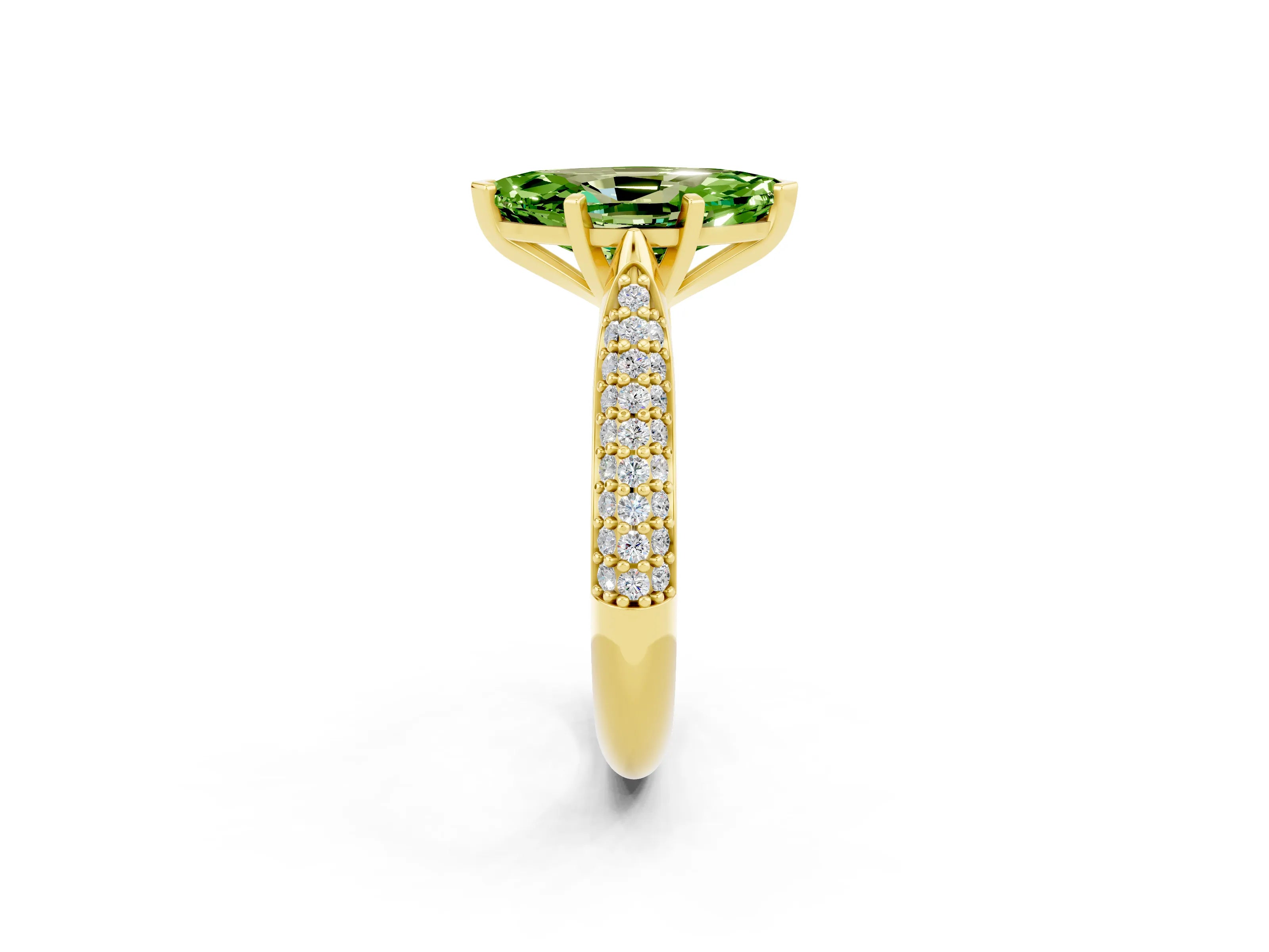 Yellow gold Marquise Cut Diamond Solitaire Engagement Ring with Pavé Band and Four-Prong Setting_2
