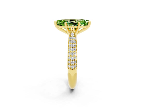 Yellow gold Marquise Cut Diamond Solitaire Engagement Ring with Pavé Band and Four-Prong Setting