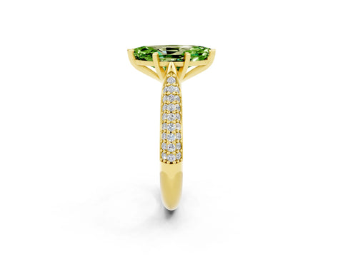 Yellow gold Marquise Cut Diamond Solitaire Engagement Ring with Pavé Band and Four-Prong Setting_2