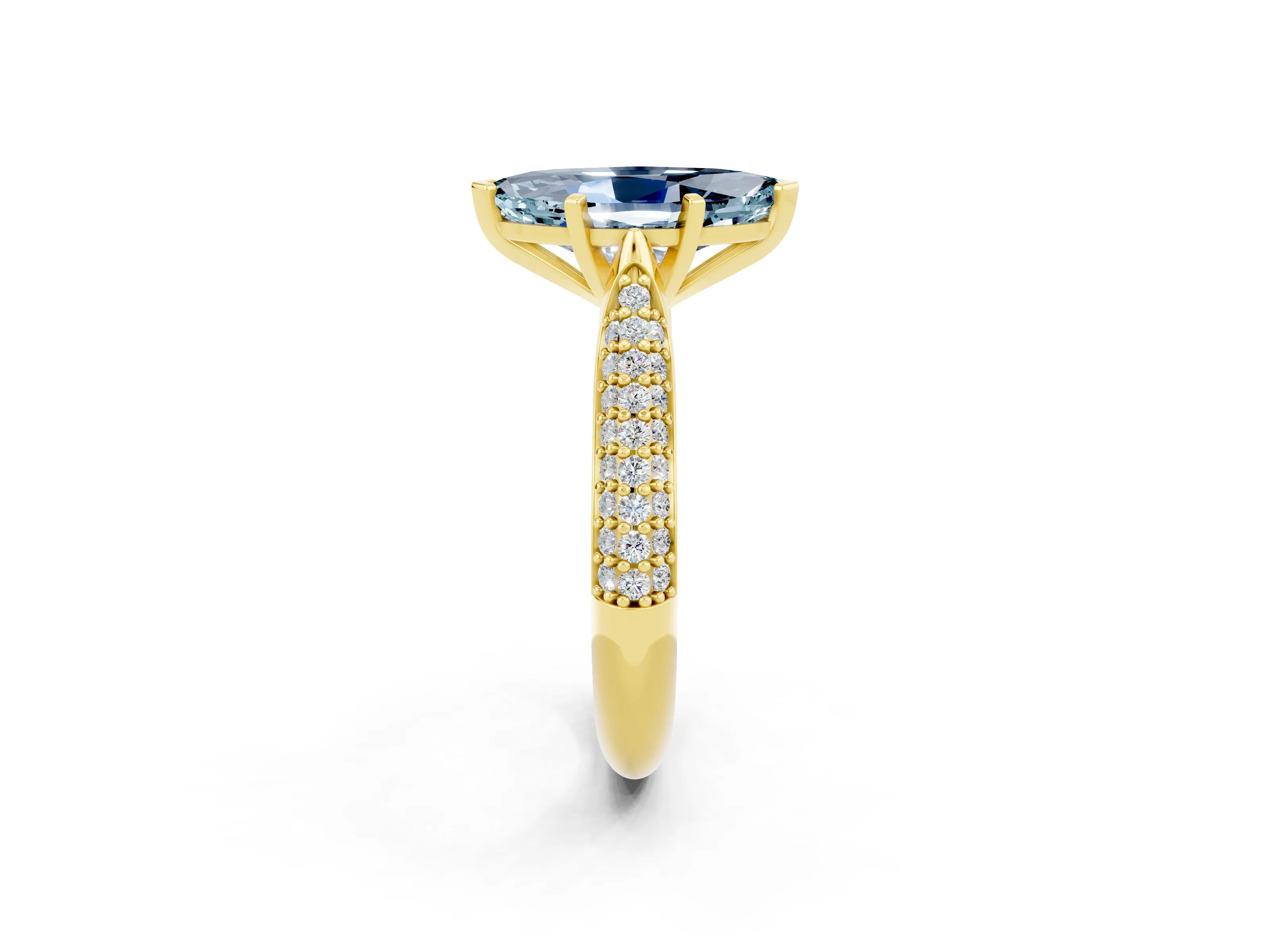 Yellow gold Marquise Cut Diamond Solitaire Engagement Ring with Pavé Band and Four-Prong Setting_2
