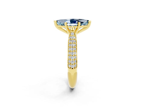 Yellow gold Marquise Cut Diamond Solitaire Engagement Ring with Pavé Band and Four-Prong Setting_2