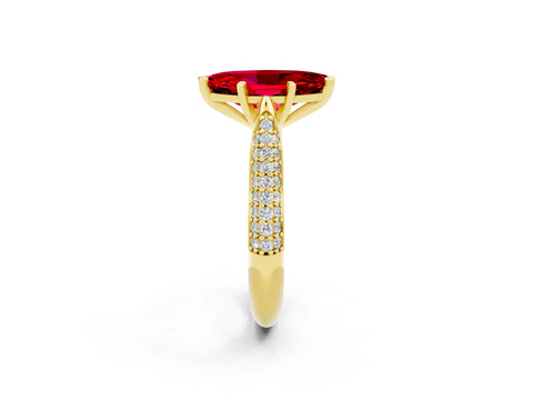 Yellow gold Marquise Cut Diamond Solitaire Engagement Ring with Pavé Band and Four-Prong Setting_2