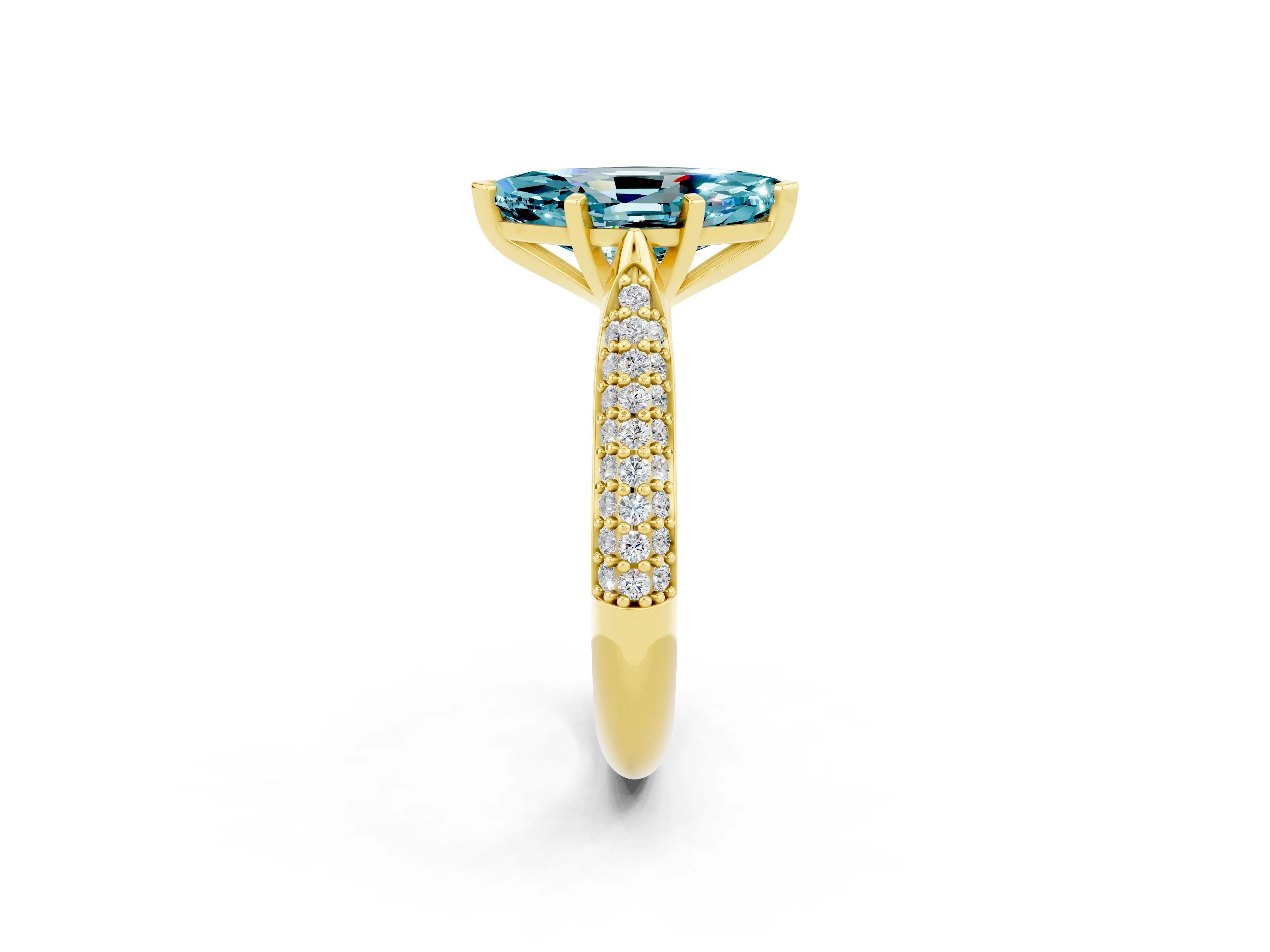Yellow gold Marquise Cut Diamond Solitaire Engagement Ring with Pavé Band and Four-Prong Setting_2