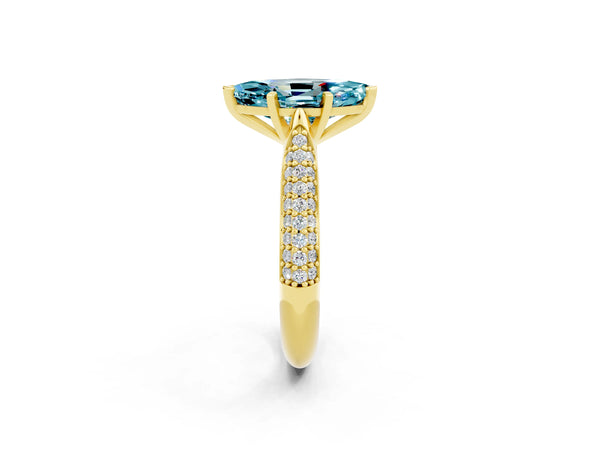 Yellow gold Marquise Cut Diamond Solitaire Engagement Ring with Pavé Band and Four-Prong Setting