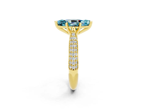 Yellow gold Marquise Cut Diamond Solitaire Engagement Ring with Pavé Band and Four-Prong Setting_2