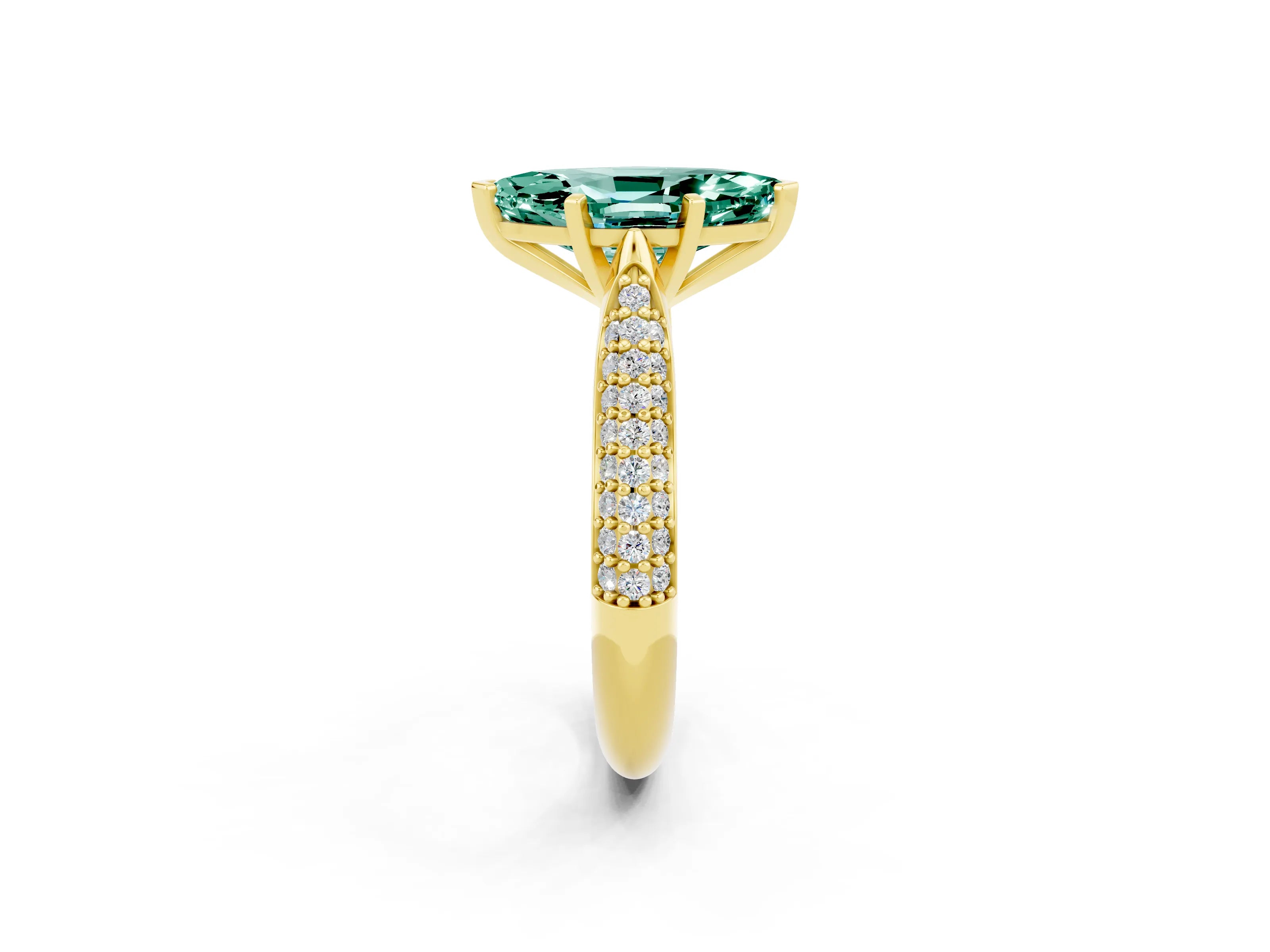 Yellow gold Marquise Cut Diamond Solitaire Engagement Ring with Pavé Band and Four-Prong Setting_2