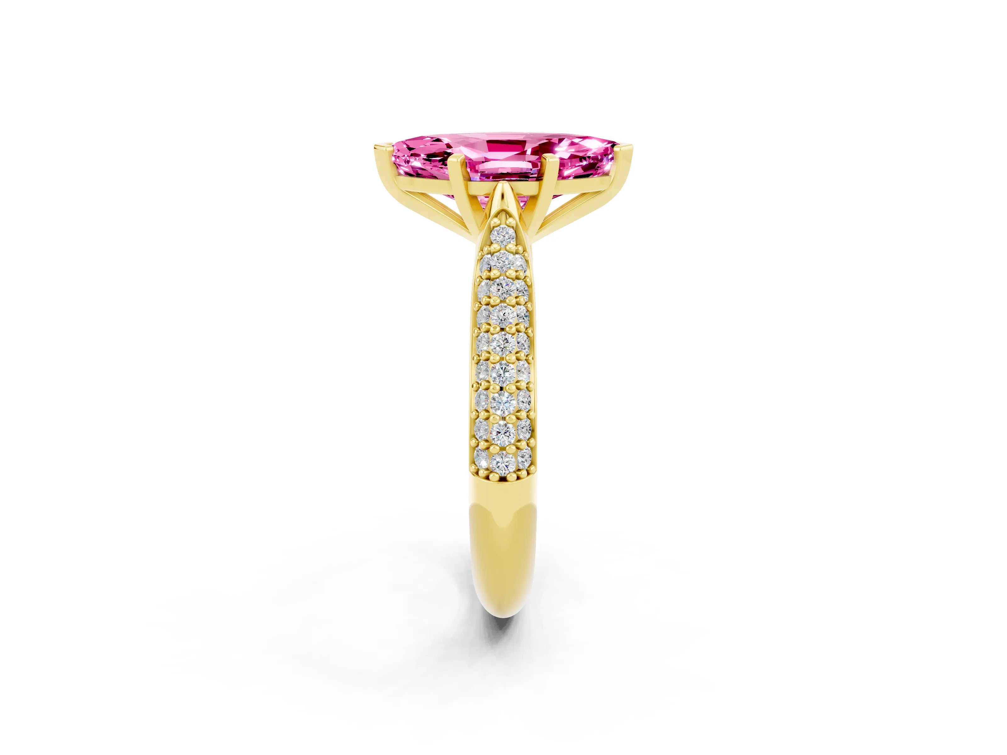 Yellow gold Marquise Cut Diamond Solitaire Engagement Ring with Pavé Band and Four-Prong Setting_2